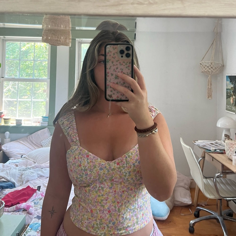 multicolor corset style top